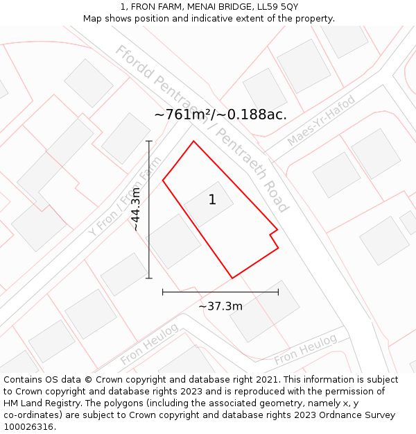 1, FRON FARM, MENAI BRIDGE, LL59 5QY: Plot and title map