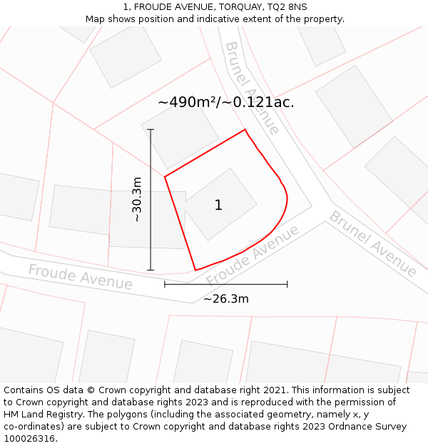 1, FROUDE AVENUE, TORQUAY, TQ2 8NS: Plot and title map