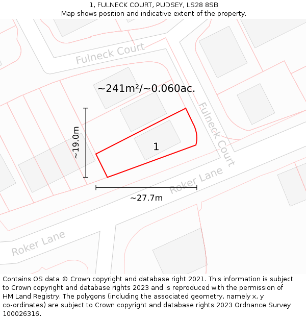 1, FULNECK COURT, PUDSEY, LS28 8SB: Plot and title map