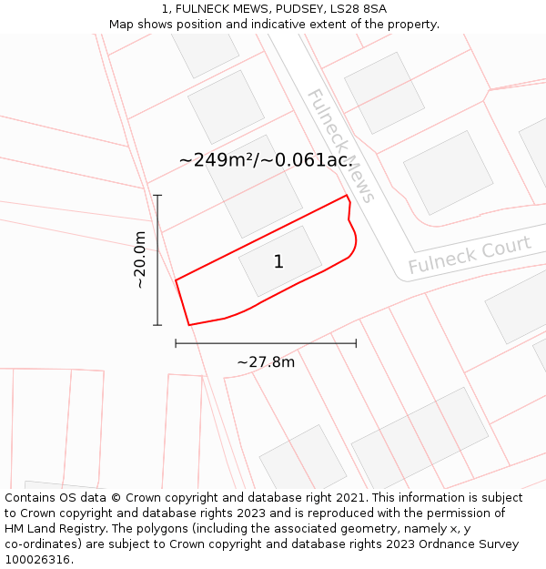 1, FULNECK MEWS, PUDSEY, LS28 8SA: Plot and title map
