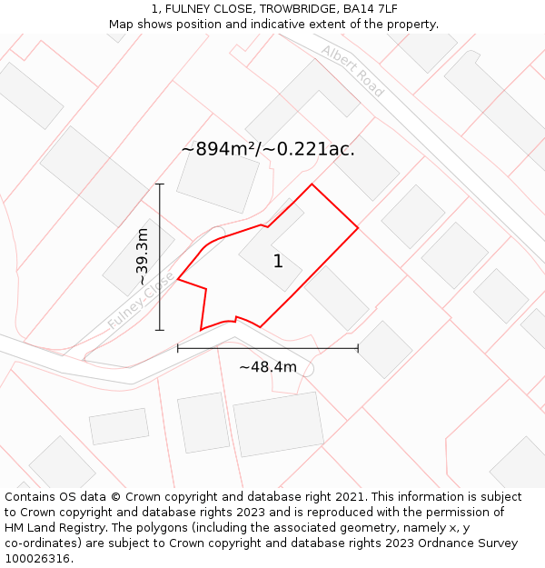 1, FULNEY CLOSE, TROWBRIDGE, BA14 7LF: Plot and title map