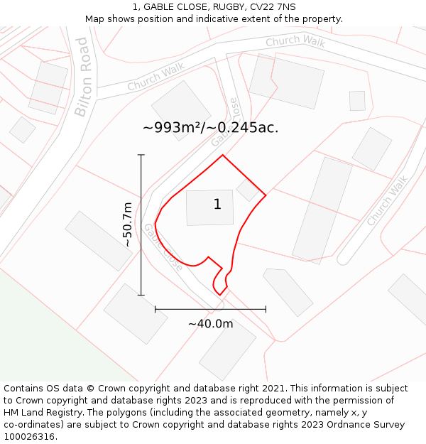 1, GABLE CLOSE, RUGBY, CV22 7NS: Plot and title map