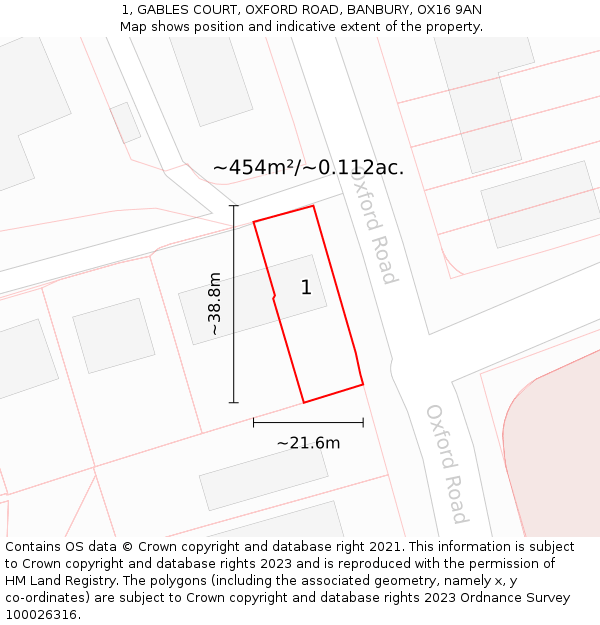 1, GABLES COURT, OXFORD ROAD, BANBURY, OX16 9AN: Plot and title map