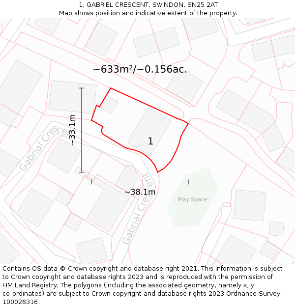 1, GABRIEL CRESCENT, SWINDON, SN25 2AT: Plot and title map