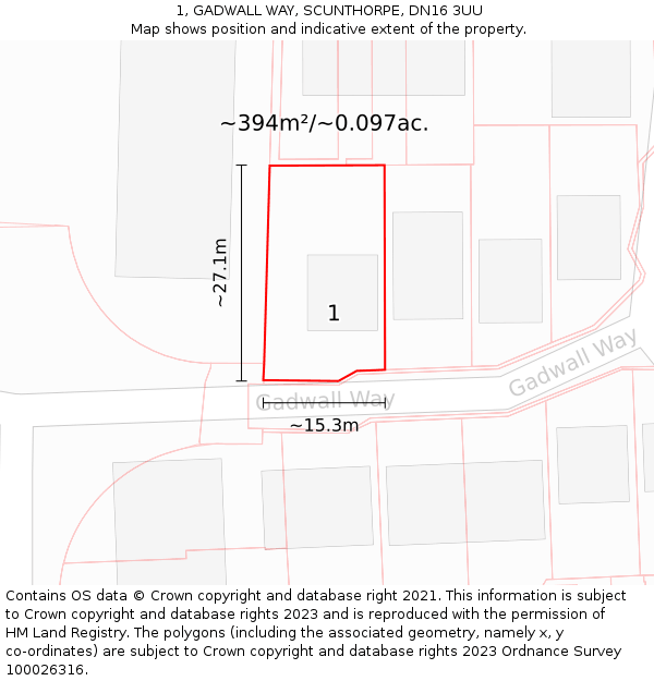 1, GADWALL WAY, SCUNTHORPE, DN16 3UU: Plot and title map