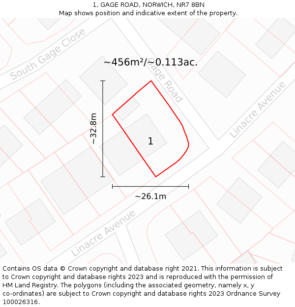 1, GAGE ROAD, NORWICH, NR7 8BN: Plot and title map