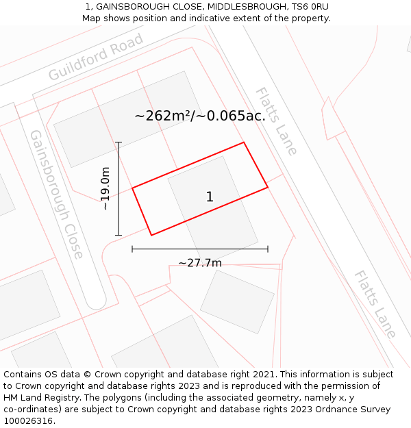 1, GAINSBOROUGH CLOSE, MIDDLESBROUGH, TS6 0RU: Plot and title map