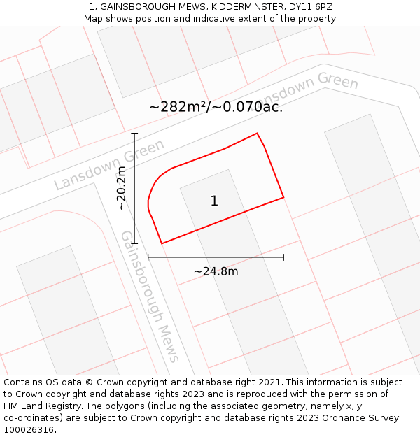 1, GAINSBOROUGH MEWS, KIDDERMINSTER, DY11 6PZ: Plot and title map