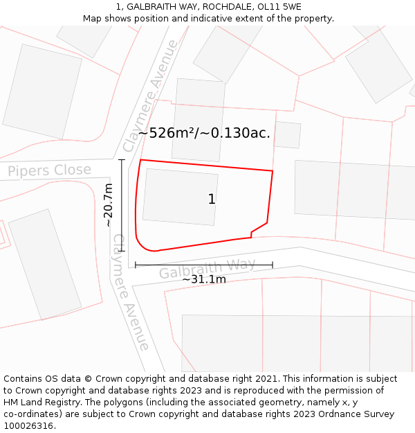 1, GALBRAITH WAY, ROCHDALE, OL11 5WE: Plot and title map