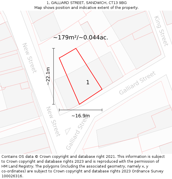 1, GALLIARD STREET, SANDWICH, CT13 9BG: Plot and title map