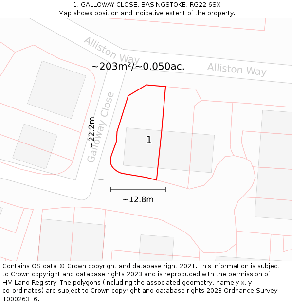 1, GALLOWAY CLOSE, BASINGSTOKE, RG22 6SX: Plot and title map