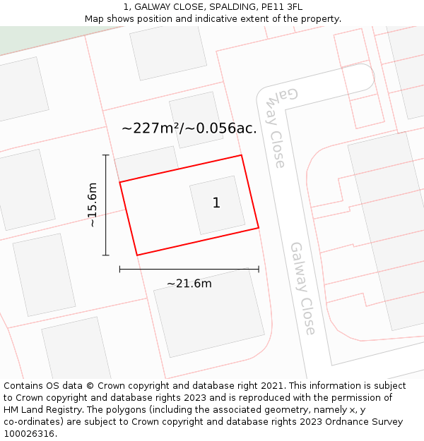 1, GALWAY CLOSE, SPALDING, PE11 3FL: Plot and title map