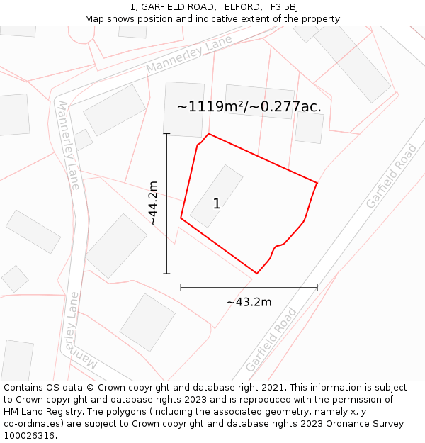 1, GARFIELD ROAD, TELFORD, TF3 5BJ: Plot and title map