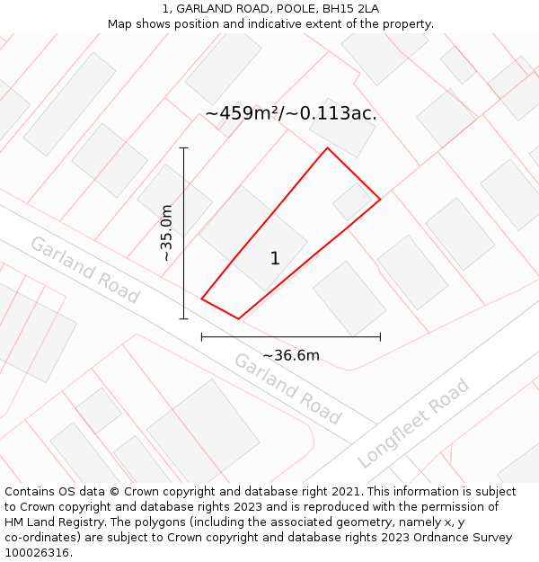1, GARLAND ROAD, POOLE, BH15 2LA: Plot and title map