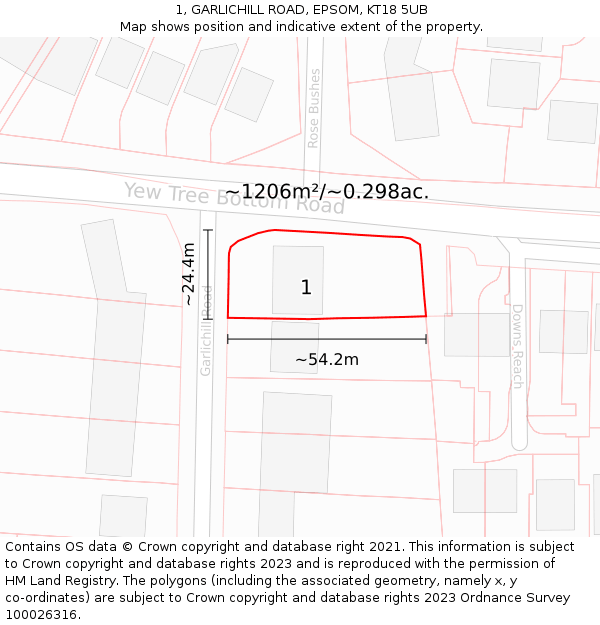 1, GARLICHILL ROAD, EPSOM, KT18 5UB: Plot and title map