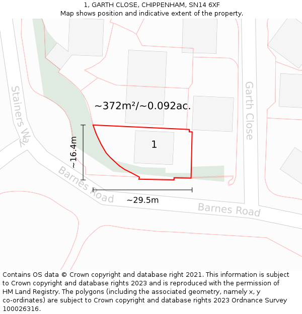 1, GARTH CLOSE, CHIPPENHAM, SN14 6XF: Plot and title map