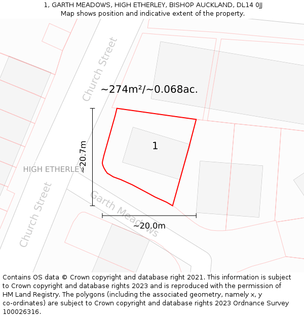 1, GARTH MEADOWS, HIGH ETHERLEY, BISHOP AUCKLAND, DL14 0JJ: Plot and title map