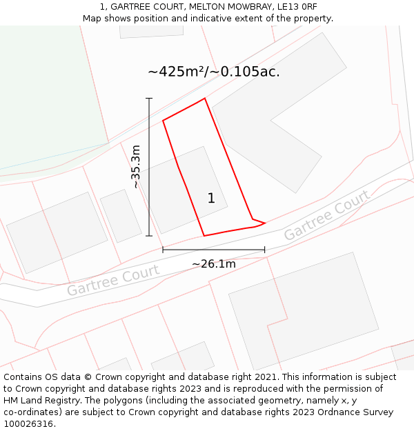 1, GARTREE COURT, MELTON MOWBRAY, LE13 0RF: Plot and title map