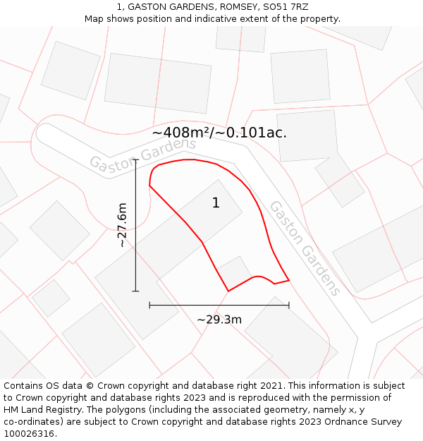 1, GASTON GARDENS, ROMSEY, SO51 7RZ: Plot and title map