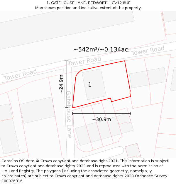 1, GATEHOUSE LANE, BEDWORTH, CV12 8UE: Plot and title map