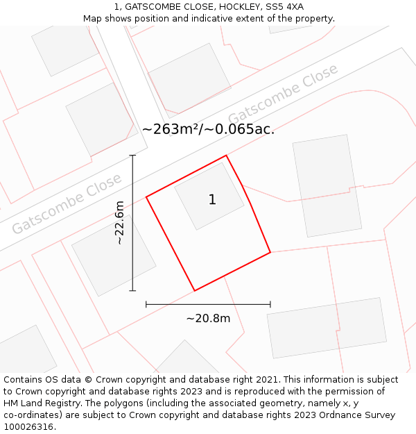 1, GATSCOMBE CLOSE, HOCKLEY, SS5 4XA: Plot and title map