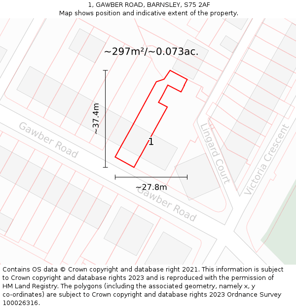 1, GAWBER ROAD, BARNSLEY, S75 2AF: Plot and title map