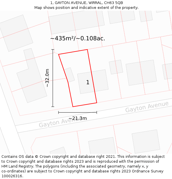1, GAYTON AVENUE, WIRRAL, CH63 5QB: Plot and title map