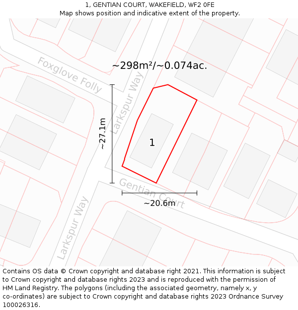 1, GENTIAN COURT, WAKEFIELD, WF2 0FE: Plot and title map