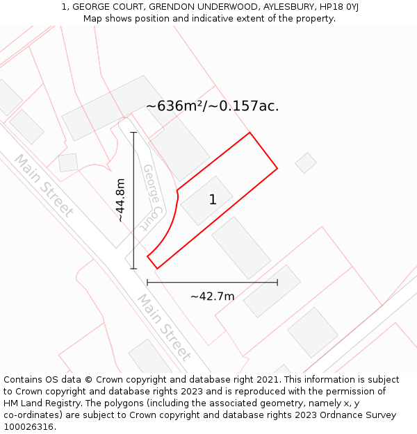 1, GEORGE COURT, GRENDON UNDERWOOD, AYLESBURY, HP18 0YJ: Plot and title map