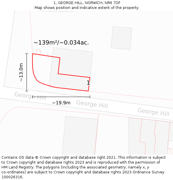 1, GEORGE HILL, NORWICH, NR6 7DF: Plot and title map