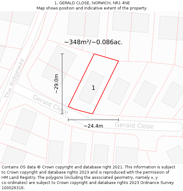 1, GERALD CLOSE, NORWICH, NR1 4NE: Plot and title map