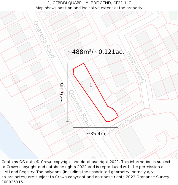 1, GERDDI QUARELLA, BRIDGEND, CF31 1LG: Plot and title map