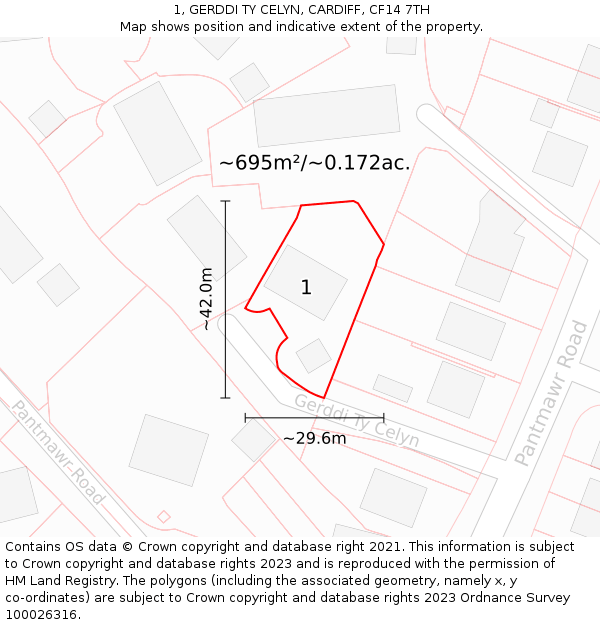 1, GERDDI TY CELYN, CARDIFF, CF14 7TH: Plot and title map