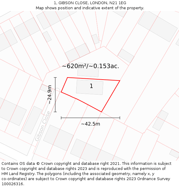 1, GIBSON CLOSE, LONDON, N21 1EG: Plot and title map