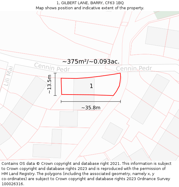 1, GILBERT LANE, BARRY, CF63 1BQ: Plot and title map