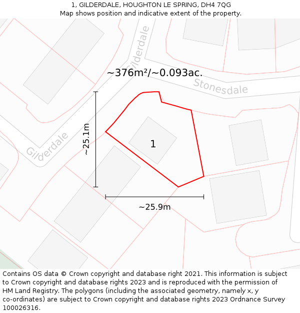 1, GILDERDALE, HOUGHTON LE SPRING, DH4 7QG: Plot and title map