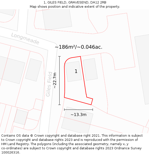 1, GILES FIELD, GRAVESEND, DA12 2RB: Plot and title map