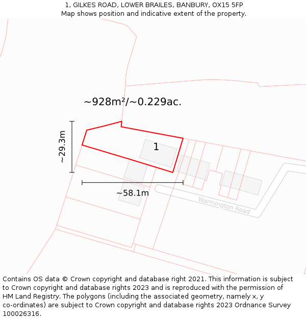 1, GILKES ROAD, LOWER BRAILES, BANBURY, OX15 5FP: Plot and title map