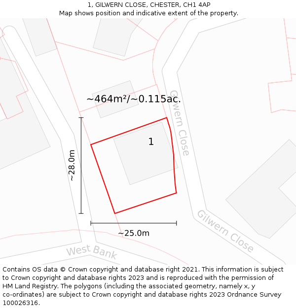 1, GILWERN CLOSE, CHESTER, CH1 4AP: Plot and title map