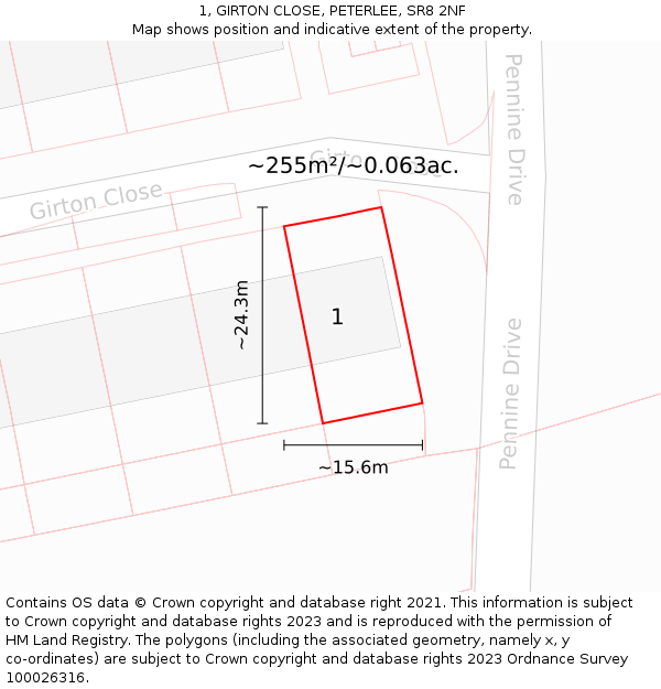 1, GIRTON CLOSE, PETERLEE, SR8 2NF: Plot and title map