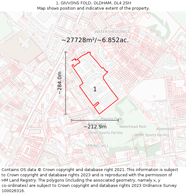 1, GIVVONS FOLD, OLDHAM, OL4 2SH: Plot and title map