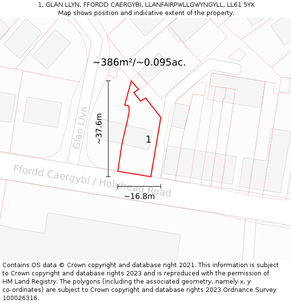 1, GLAN LLYN, FFORDD CAERGYBI, LLANFAIRPWLLGWYNGYLL, LL61 5YX: Plot and title map