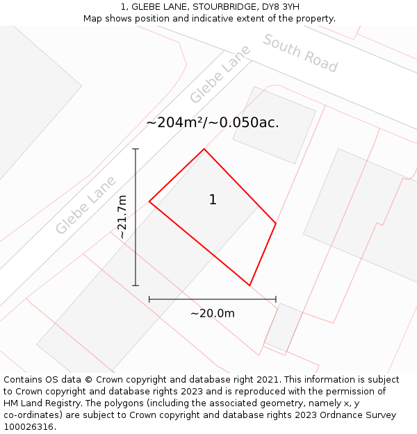 1, GLEBE LANE, STOURBRIDGE, DY8 3YH: Plot and title map