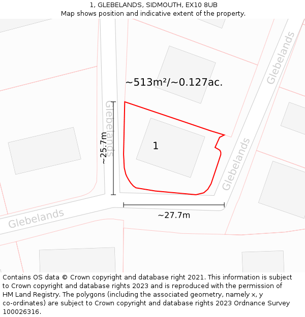 1, GLEBELANDS, SIDMOUTH, EX10 8UB: Plot and title map