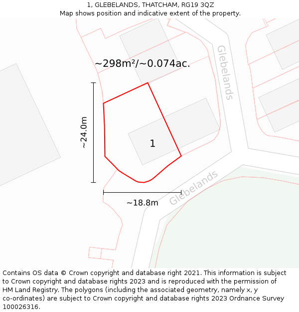 1, GLEBELANDS, THATCHAM, RG19 3QZ: Plot and title map