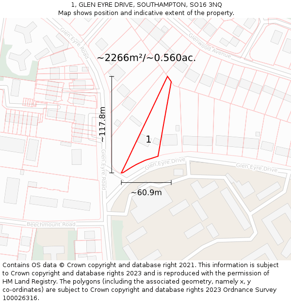 1, GLEN EYRE DRIVE, SOUTHAMPTON, SO16 3NQ: Plot and title map