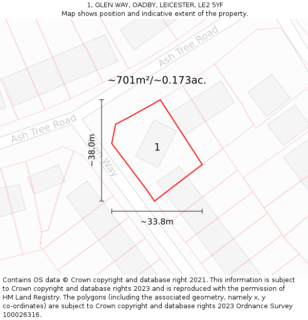 1, GLEN WAY, OADBY, LEICESTER, LE2 5YF: Plot and title map