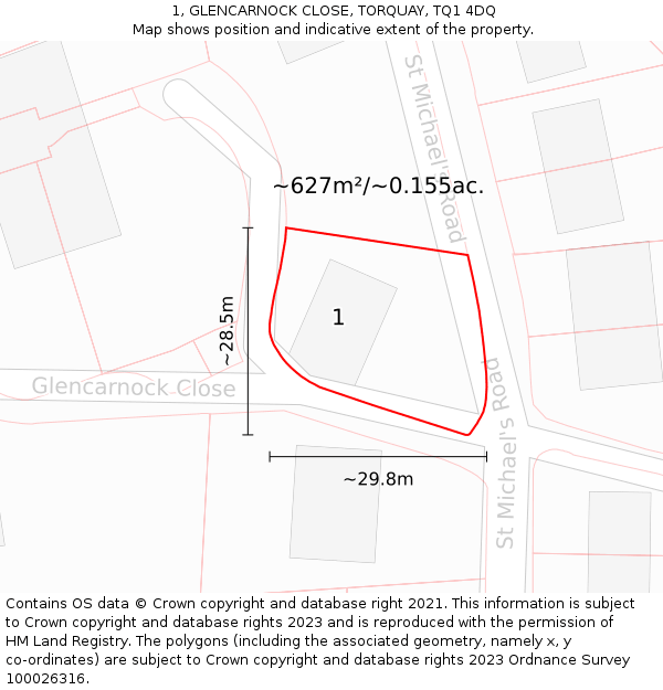 1, GLENCARNOCK CLOSE, TORQUAY, TQ1 4DQ: Plot and title map