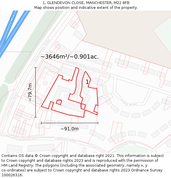 1, GLENDEVON CLOSE, MANCHESTER, M22 8FB: Plot and title map