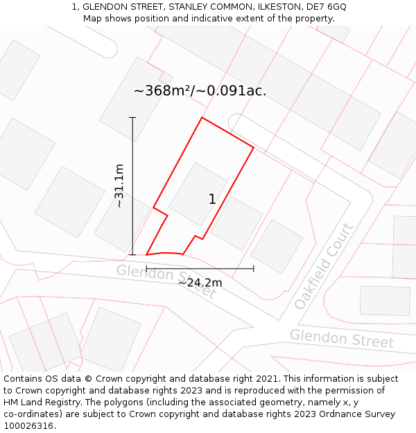 1, GLENDON STREET, STANLEY COMMON, ILKESTON, DE7 6GQ: Plot and title map